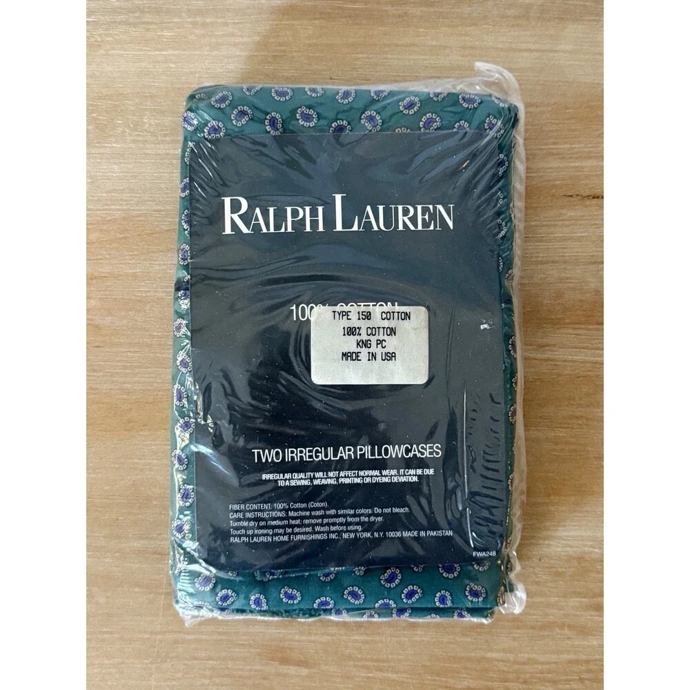 NEW Vintage Lauren Ralph Lauren Paisley 2 Irregular Pillowcase Green Purple King
